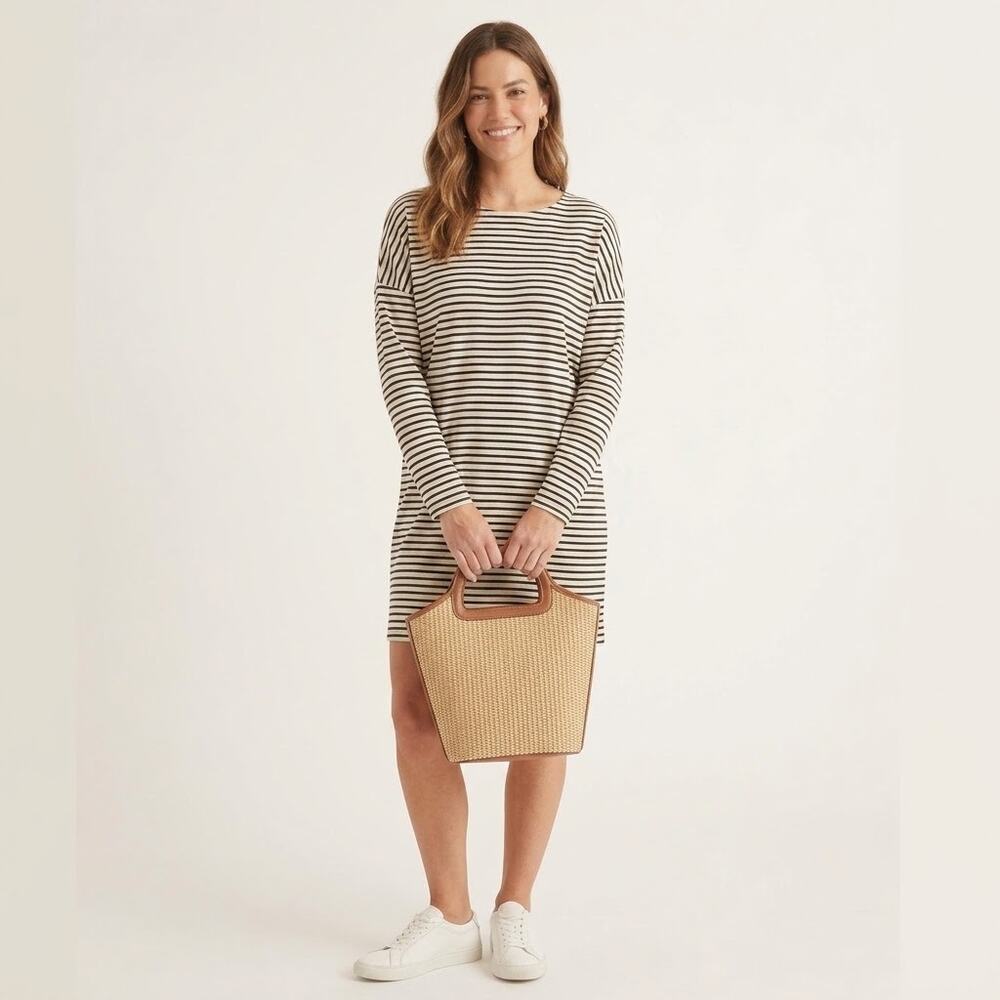 Sonnet James A Play Dress L Ivory Black Stripe Long Sleeve NWOT